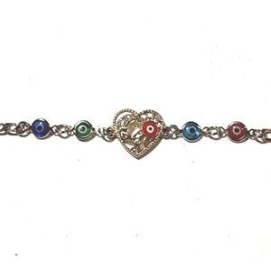 Unique Evil Eye Adjustable Heart Bracelet With Evil Eye Beads In Gold Tone Chain